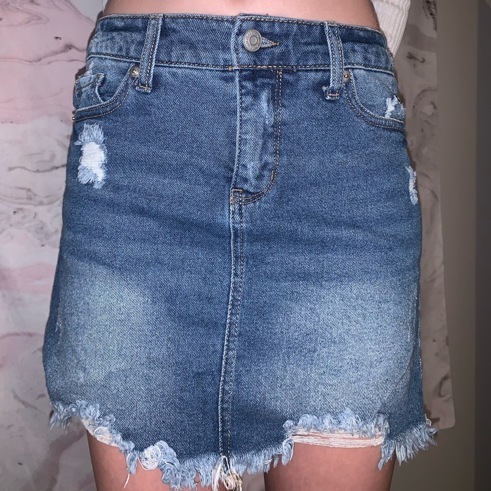 distressed denim skirt